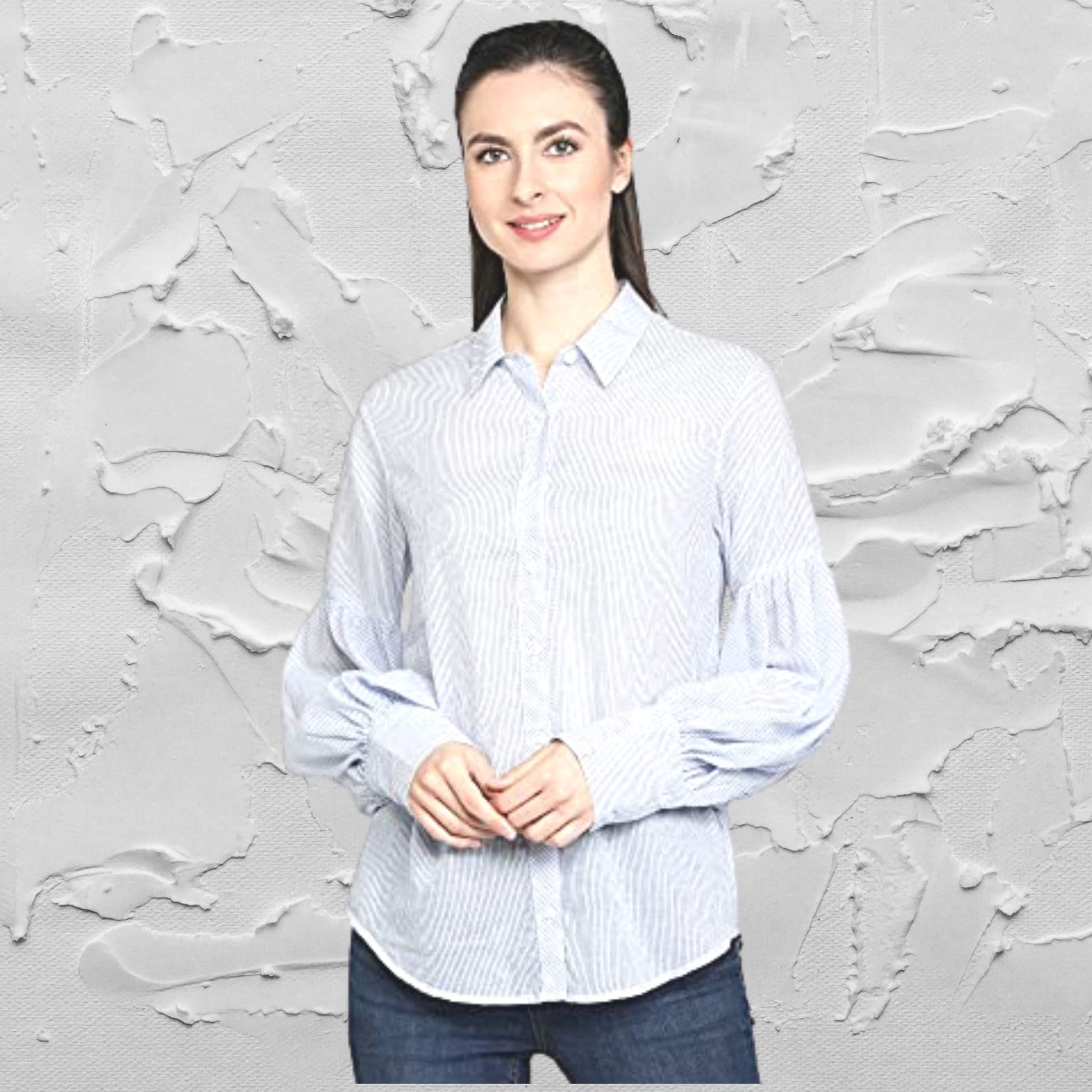 Women's_Casual_Shirt  White_Cotton_Top  Round_Neck_Top  Long_Sleeves_Top  Long_Sleeves_Shirt  Lantern_Sleeves  For_her_Top  For_her_clothing  Cotton_Dobby_Blouse  Casual_women's_Top  Button_Down_Shirt  Button_Blouse